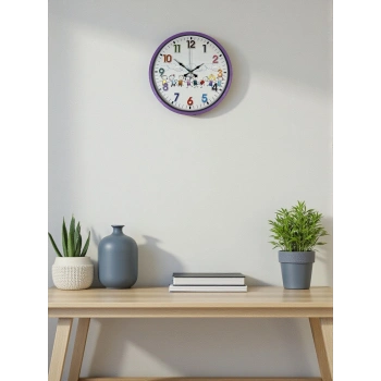 Mey İthalat® 36 Cm Mor Çocuk Odası Duvar Saati