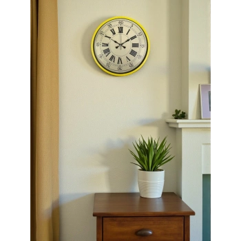 Mey İthalat® 36 Cm Sarı Retro Duvar Saati