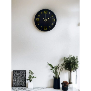 Mey İthalat® 36 Cm Siyah Gold Rakamlı Duvar Saati