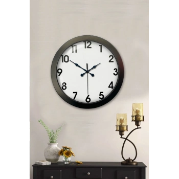 Mey İthalat® 36 cm Siyah Metal Standart Duvar Saati