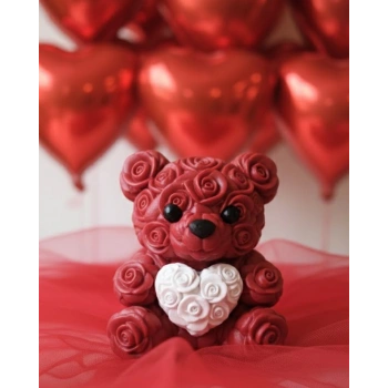 Mey İthalat® 3D Baskı Kalpli Ayıcık 10cm Romantik Masaüstü Dekor