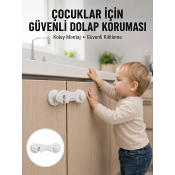 Mey İthalat® 4 Adet Dolap ve Çekmece Emniyet Kilidi Çift Taraflı Bantlı Güvenli Tasarım Yeni Nesil