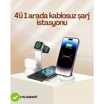Mey İthalat® 4 Cihazı Aynı Anda Şarj Edebilen Kablosuz Şarj İstasyonu – Çok Yönlü ve Pratik Tasarım
