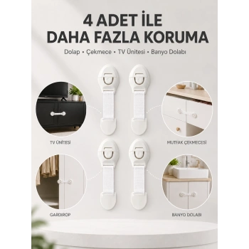 Mey İthalat® 4lü Çocuk Güvenlik Dolap ve Çekmece Kilidi