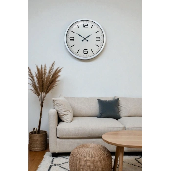 Mey İthalat® 40 cm Beyaz Metal Modern Duvar Saati