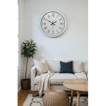 Mey İthalat® 40 cm Beyaz Metal Retro Duvar Saati