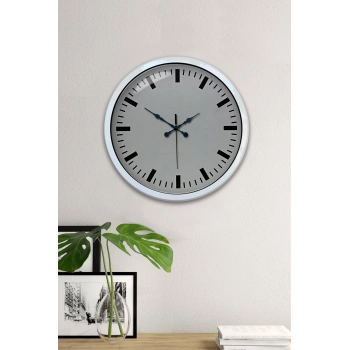 Mey İthalat® 40 Cm Metal  Beyaz Modern Duvar Saati