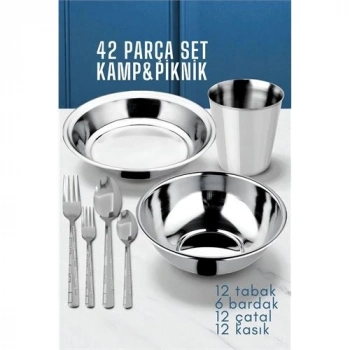 Mey İthalat® 42 Parça Tabak Kase Bardak Çatla Kaşık Seti Kamp Piknik Seti  721970