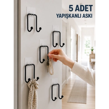 Mey İthalat® 5 Adet Yapışkanlı Duvar Askısı Çok Amaçlı Pratik Askılık Seti