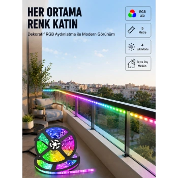 Mey İthalat® 5 Metre Kumandalı RGB Şerit LED Aydınlatma