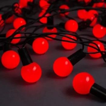 Mey İthalat® 5m 28 LED Mini Top Işık Kırmızı - Fişli, Siyah Kablo