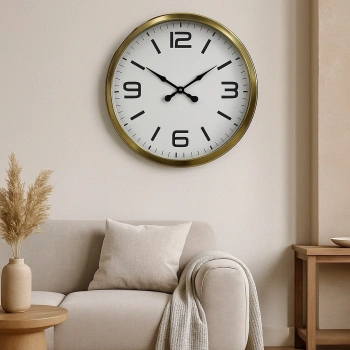 Mey İthalat® 60 cm Gold Metal Dekoratif Duvar Saati