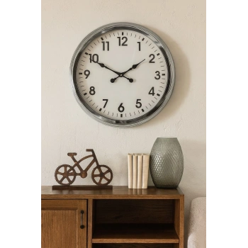 Mey İthalat® 60 cm Krom Metal Duvar Saati