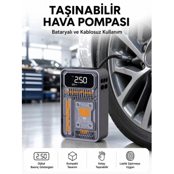 Mey İthalat® 6000mAh Bataryalı LED Ekranlı Akıllı Hava Kompresörü