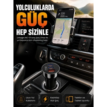Mey İthalat® 60W Araç Şarj Cihazı Çift Type-C PD ve USB QC3.0 Hızlı Şarj Adaptörü
