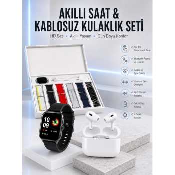 Mey İthalat® 7 Kordonlu Akıllı Saat Ve Yeni Nesil Kulaklık Dokunmatik Ekran Android ve İOS Uyumlu