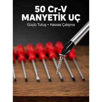 Mey İthalat® 7 Parça Tornavida Seti Manyetik Uç Ergonomik Sap