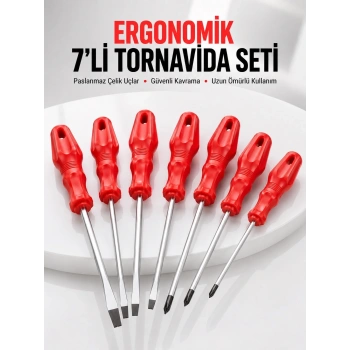Mey İthalat® 7li Tornavida Seti Düz ve Yıldız Uçlu Çok Amaçlı Kullanım