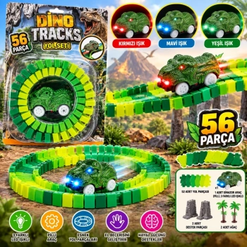 Mey İthalat® 8043 DİNO TRACKS YOL SET 56 PARÇA DİNAZOR OYUNCAĞI
