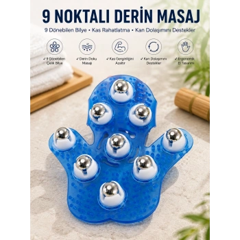 Mey İthalat® 9 Bilyeli El Şeklinde Omuz Bacak Masaj Aleti Masaj Eldiveni Giyilebilir Plastik Vücut Sıkılaştırıcı