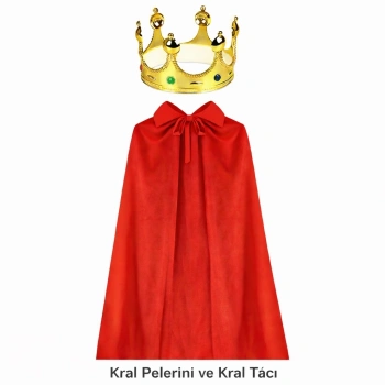 Mey İthalat® 90 cm Kral Pelerini ve Altın Kral Tacı Seti