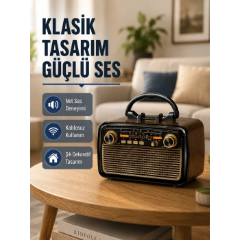 Mey İthalat® Ahşap Dokulu Bluetooth Müzik Kutusu – Vintage LED Tasarımıyla Modern Ses Deneyimi