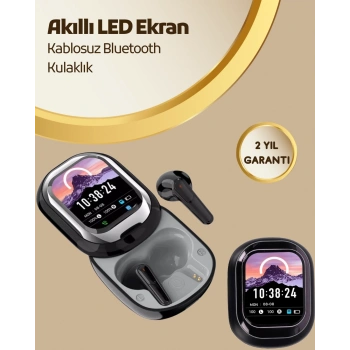 Mey İthalat® Akıllı Ekranlı Bluetooth 5.4 Kablosuz Kulaklık – Dokunmatik ve Şarj Kutulu