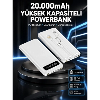 Mey İthalat® Akıllı LCD Ekranlı 20.000mAh Powerbank PD + USB + Type-C Yeni Nesil