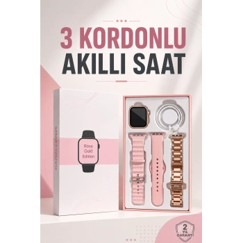 Mey İthalat® Akıllı Saat Amoled Ekran 3 Kordonlu Aksesuar Hediyeli Sesli Görüşme