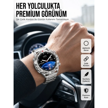 Mey İthalat® Akıllı Saat Çelik Kordonlu Amoled Ekran Android ve İOS Uyumlu Çağrı Cevaplayabilen Yeni Nesil