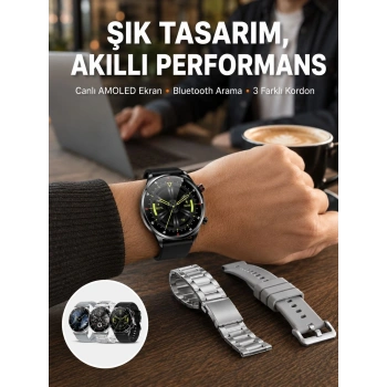 Mey İthalat® Akıllı Saat Çoklu Kordon Seçeneği Amoled Ekran Çok Fonksiyonlu Bluetooth Bağlantılı Yeni Nesil