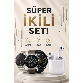 Mey İthalat® Akıllı Saat ve Kulaklık Seti Dokunmatik Ekran 5.0 Bluetooth Bağlantılı Sesli Görüşme