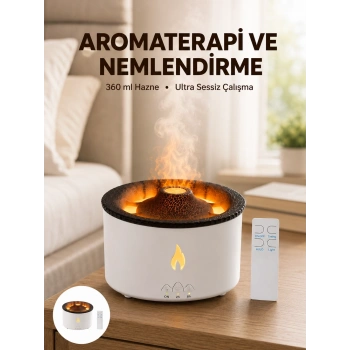 Mey İthalat® Alev Efektli Aromaterapi Difüzörü – 360 ml Su Hazneli, Sessiz ve Zaman Ayarlı Yeni Nesil