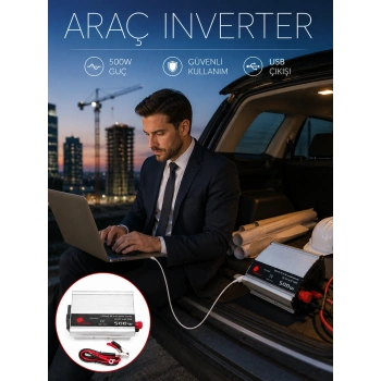 Mey İthalat® Araç Aküsünü Prize Çeviren 500W Güç İnvertörü