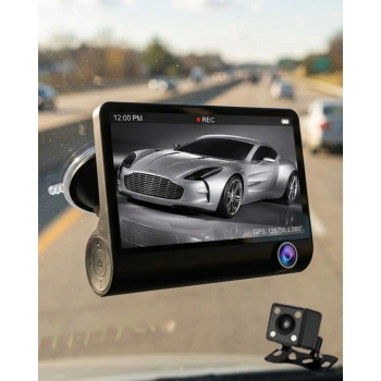 Mey İthalat® Araç DVR Kamera Çift Lensli 4 İnç Ekranlı G Sensörlü
