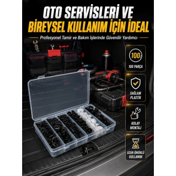 Mey İthalat® Araç Kapı Döşemesi ve Tampon Klipsi Seti Universal Plastik Sabitleme Klipsi 100 Parça