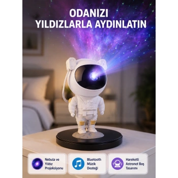 Mey İthalat® Astronot Projeksiyon Lambası Bluetooth Müzikli ve Uzaktan Kumandalı