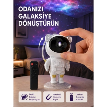 Mey İthalat® Astronot Şekilli Galaxy Projeksiyon Lambası Nebula Efektli Dekoratif Lamba