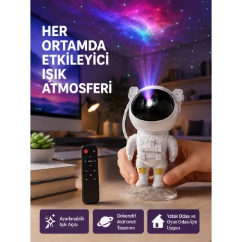Mey İthalat® Astronot Yıldız Projeksiyon Lambası 8 Efektli Uzaktan Kumandalı Gece Işığı