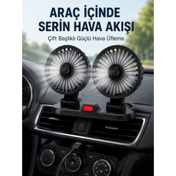Mey İthalat® Ayarlanabilir Çift Başlıklı Sessiz Araç İçi Vantilatör