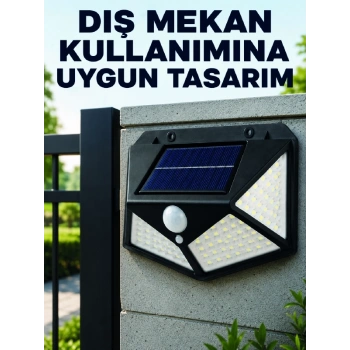 Mey İthalat® Bahçe Balkon Garaj ve Girişler İçin Güneş Enerjili Hareket Sensörlü LED Duvar Lambası