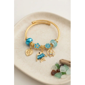 Mey İthalat® Balık Charmlı Mavi Renk Gold Bileklik