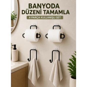 Mey İthalat® Banyo ve Mutfak İçin 4 Parça Set 2 Adet Kağıtlık 2 Adet Havlu Askısı