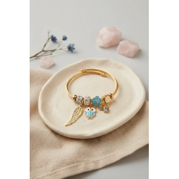 Mey İthalat® Baykuş Model Gold Renk Charmlı Bileklik