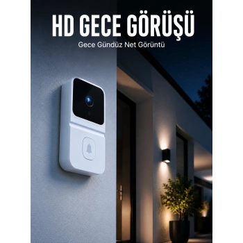 Mey İthalat® Beyaz Akıllı Güvenlik Kapı Zili | Telefon Kontrollü Wi-Fi Görüntülü Kapı Zili