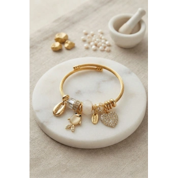 Mey İthalat® Beyaz Balık Model Gold Renk Charmlı Bileklik