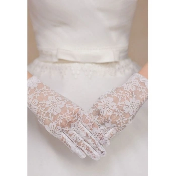 Mey İthalat® Beyaz Renk Kısa Dantelli Eldiven