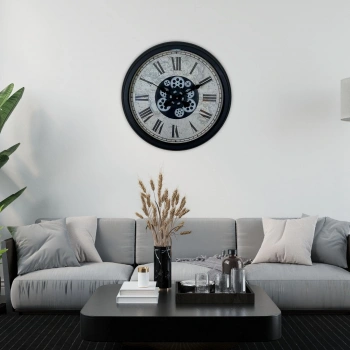 Mey İthalat® Black Atlas Series 60 Cm Çarklı Duvar Saati