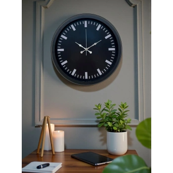 Mey İthalat® Black Baseline 40 Cm Metal Duvar Saati