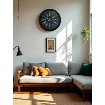 Mey İthalat® Black Noble 40 Cm Metal Modern Duvar Saati